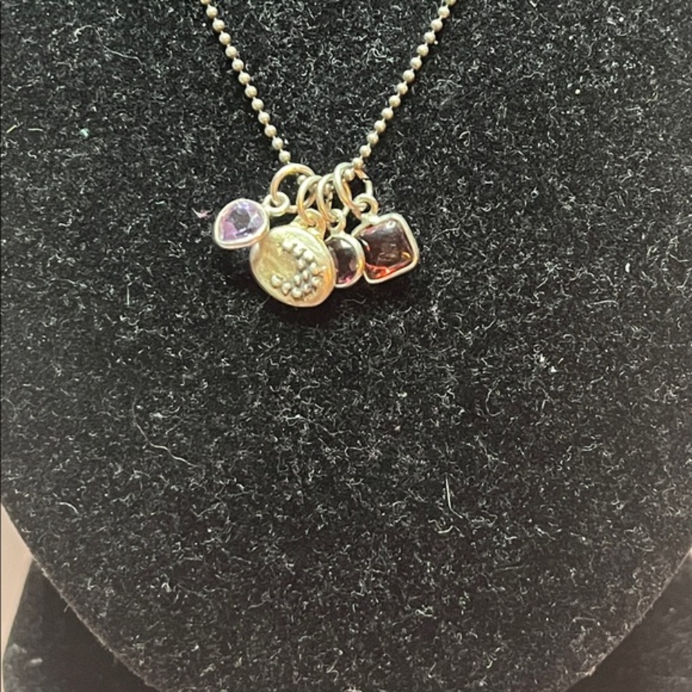 Silver Charm with 3 small stones Amethyst - ruby- and garnet Necklace